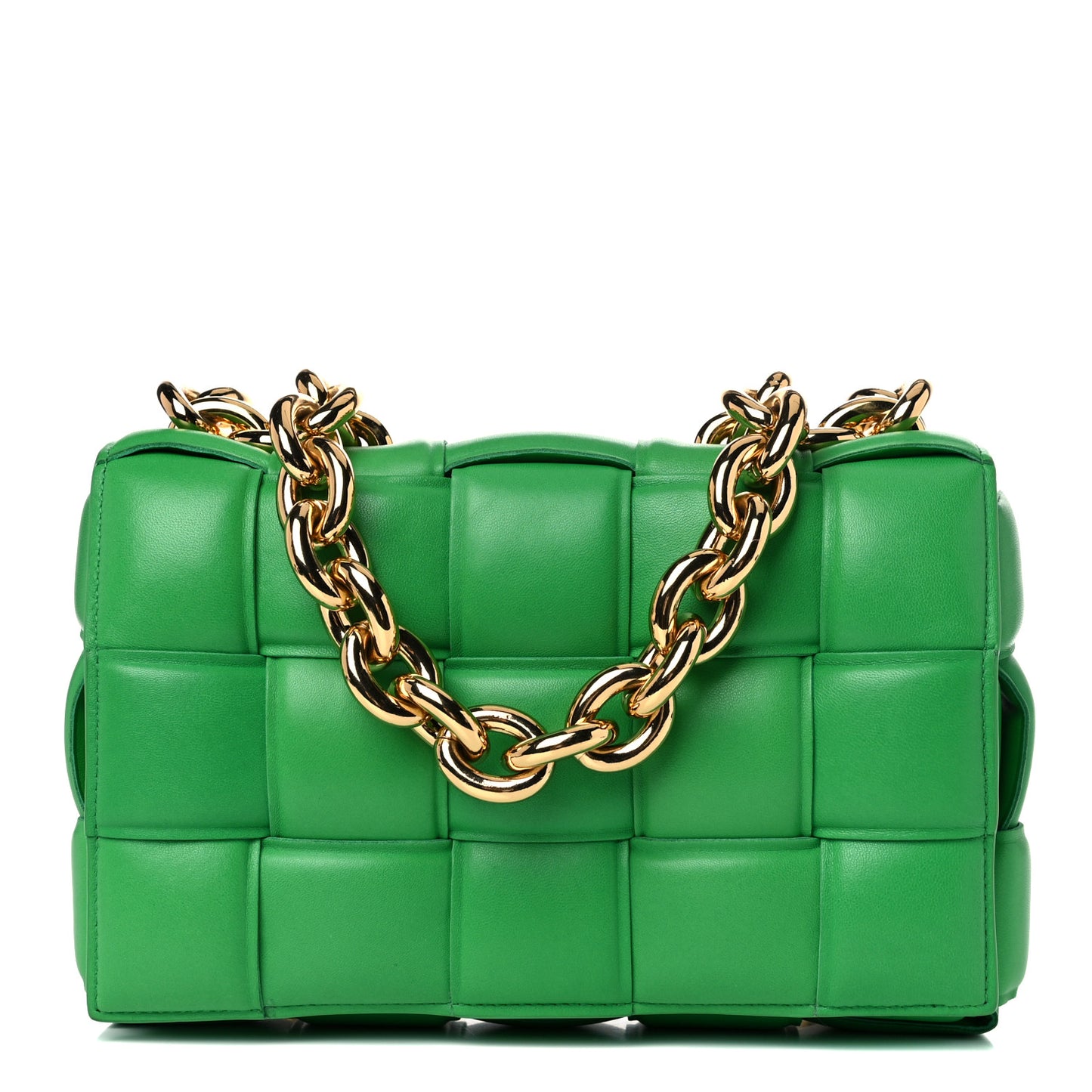 Lambskin Maxi Intreccio Padded Chain Cassette Crossbody Bag Grass