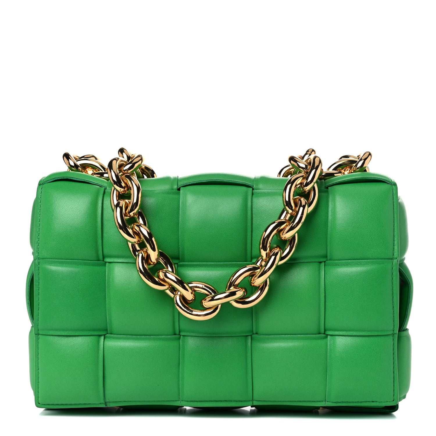 Bottega Veneta Lambskin Maxi Intreccio Padded Chain Cassette Crossbody Bag Grass 1 of 12