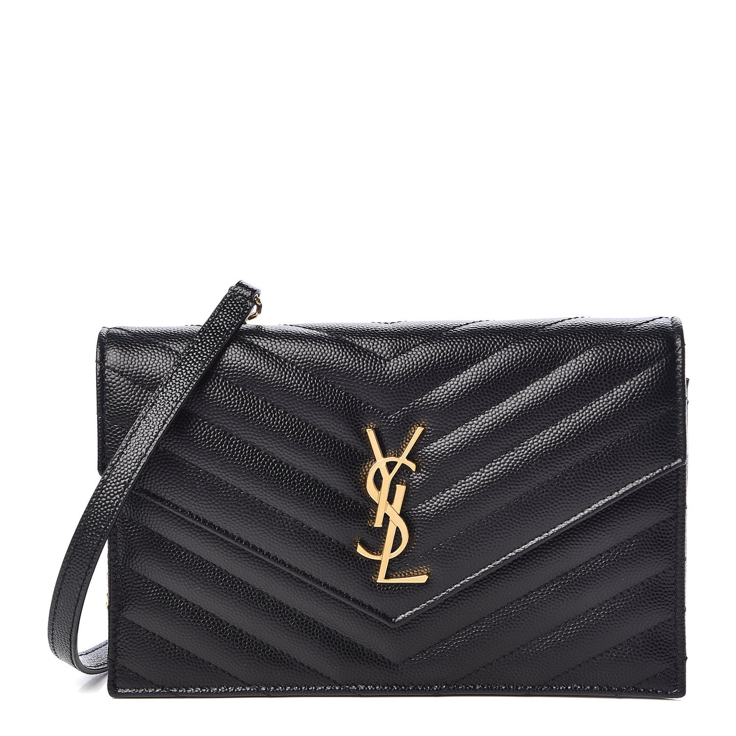 Grain De Poudre Matelasse Chevron Monogram Envelope Chain Wallet Black