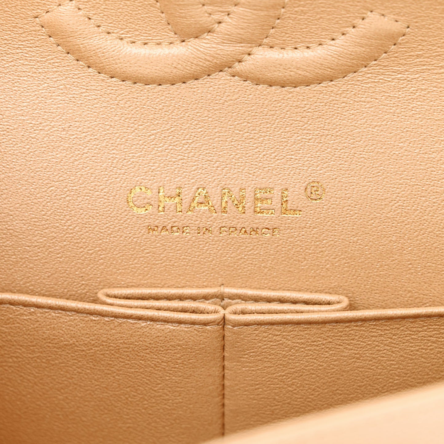 Iridescent Caviar Quilted Medium Double Flap Beige