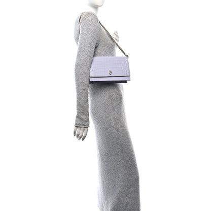 Alexander McQueen Calfskin Crocodile Embossed Skull Medium Shoulder Bag Lavender 2 of 10