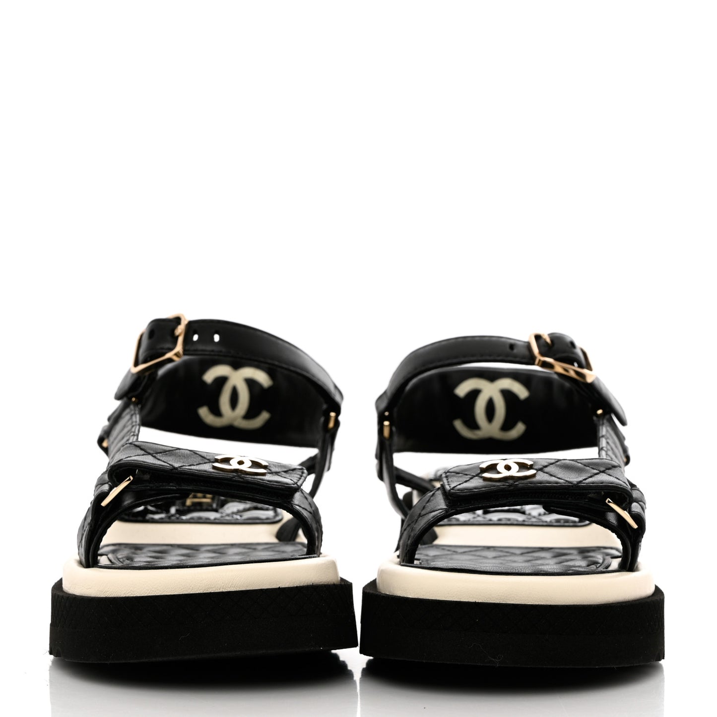 Lambskin Logo Platform Sandals 37 Black White
