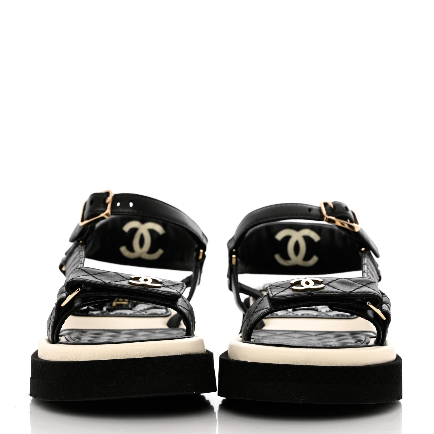 Chanel Lambskin Logo Platform Sandals 37 Black White 2 of 9