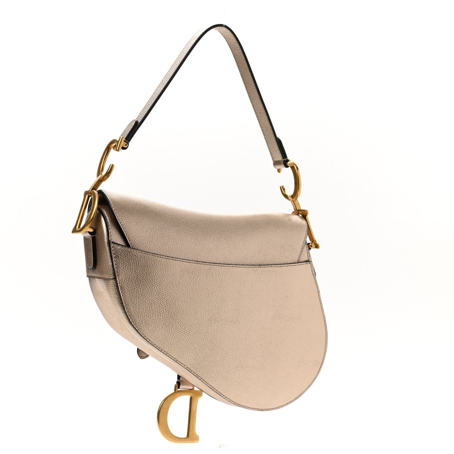 Metallic Grained Calfskin Saddle Bag Gold