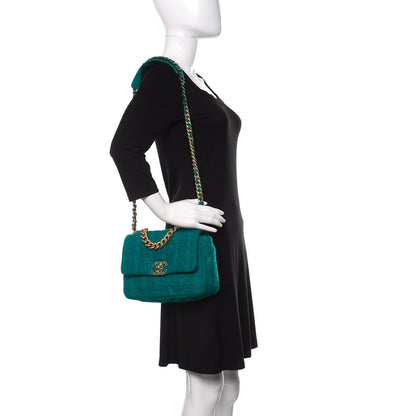 Chanel Tweed Quilted Medium Chanel 19 Flap Green 2 of 10