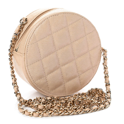 Chanel Iridescent Caviar Quilted Round Clutch With Chain Beige 2 of 4