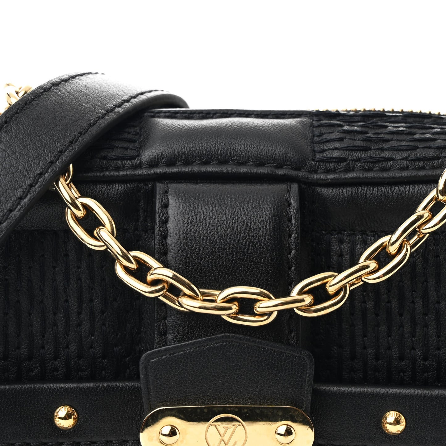 Lambskin Damier Quilt Troca PM Black