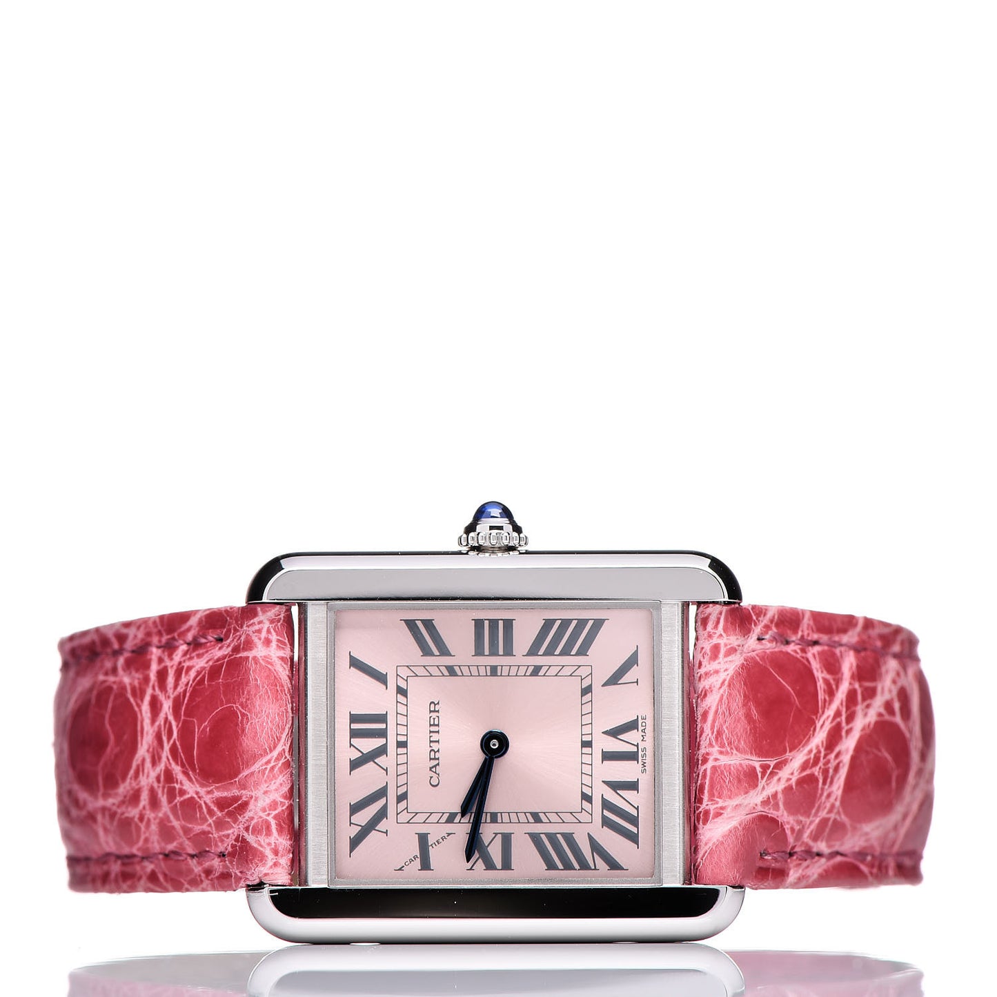 Stainless Steel Alligator 24mm Tank Solo Quartz Watch Pink
