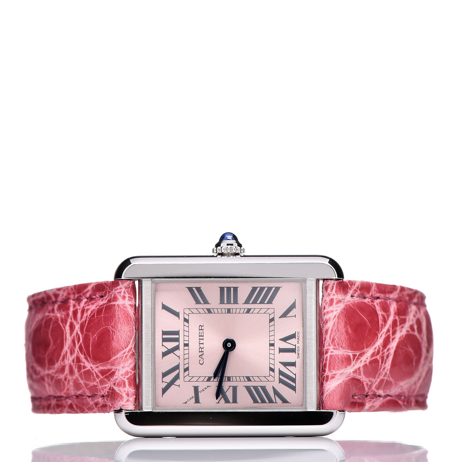 Cartier Stainless Steel Alligator 24mm Tank Solo Quartz Watch Pink 3 of 10
