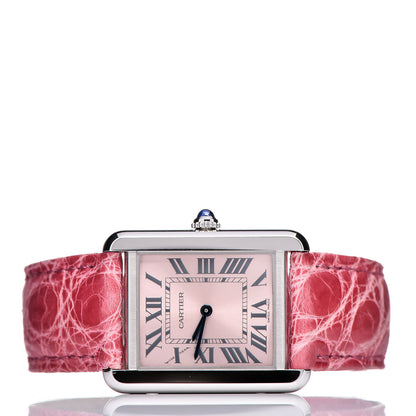 Cartier Stainless Steel Alligator 24mm Tank Solo Quartz Watch Pink 3 of 10