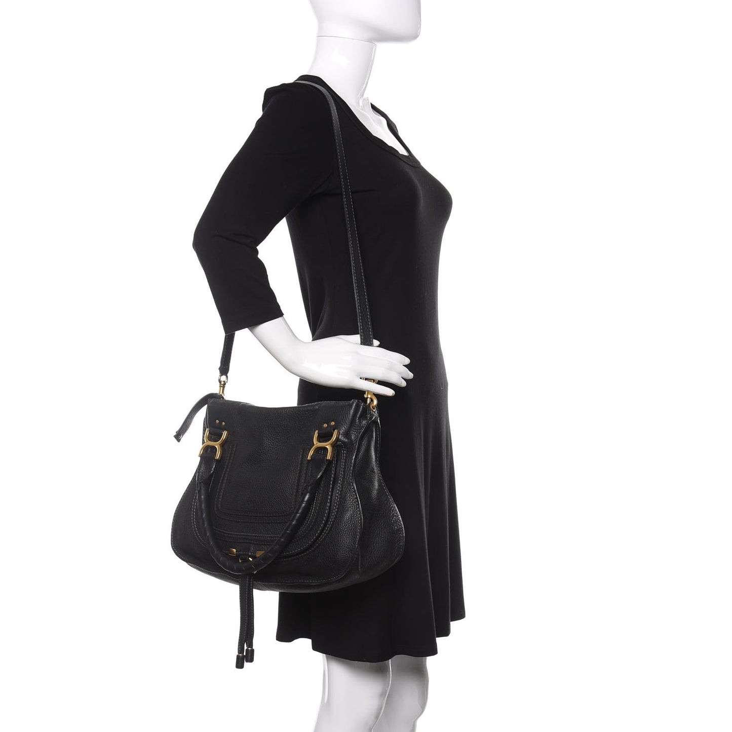 Calfskin Medium Marcie Satchel Black