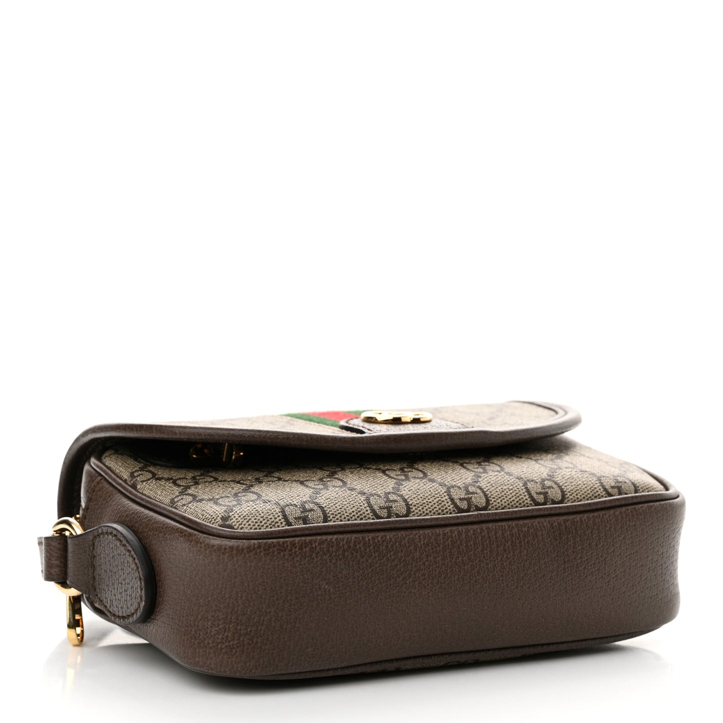 GG Supreme Monogram Textured Dollar Calfskin Mini Ophidia Flap Shoulder Bag Beige Ebony New Acero