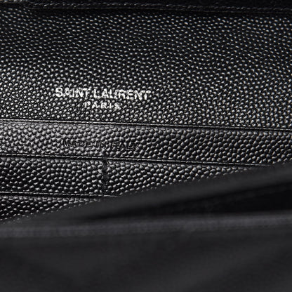 Saint Laurent Grain De Poudre Matelasse Chevron Monogram Chain Wallet Black 7 of 10