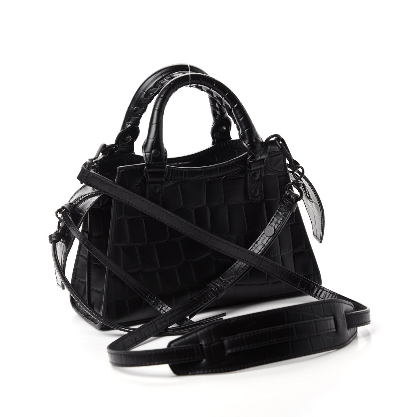 Semi Shiny Calfskin Crocodile Embossed Neo Classic Black Hardware Mini City Black