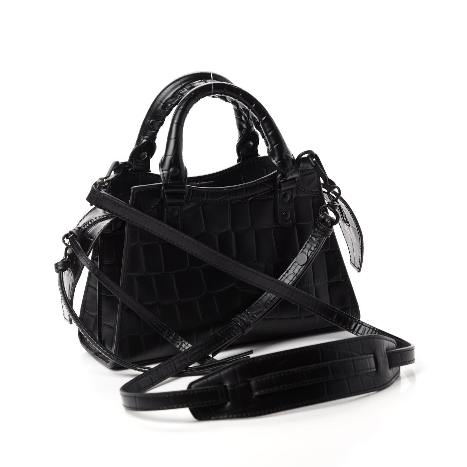 Balenciaga Semi Shiny Calfskin Crocodile Embossed Neo Classic Black Hardware Mini City Black 3 of 10