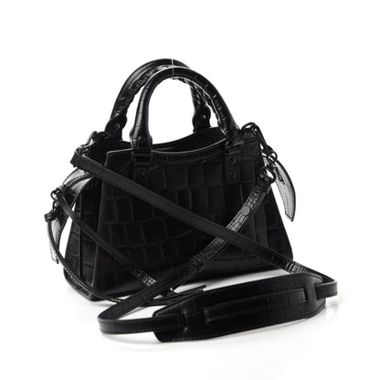 Balenciaga Semi Shiny Calfskin Crocodile Embossed Neo Classic Black Hardware Mini City Black 3 of 10