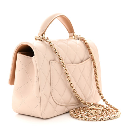 Chanel Lambskin Quilted Bi-Color Mini Top Handle Rectangular Flap Ecru Dark Beige 3 of 10