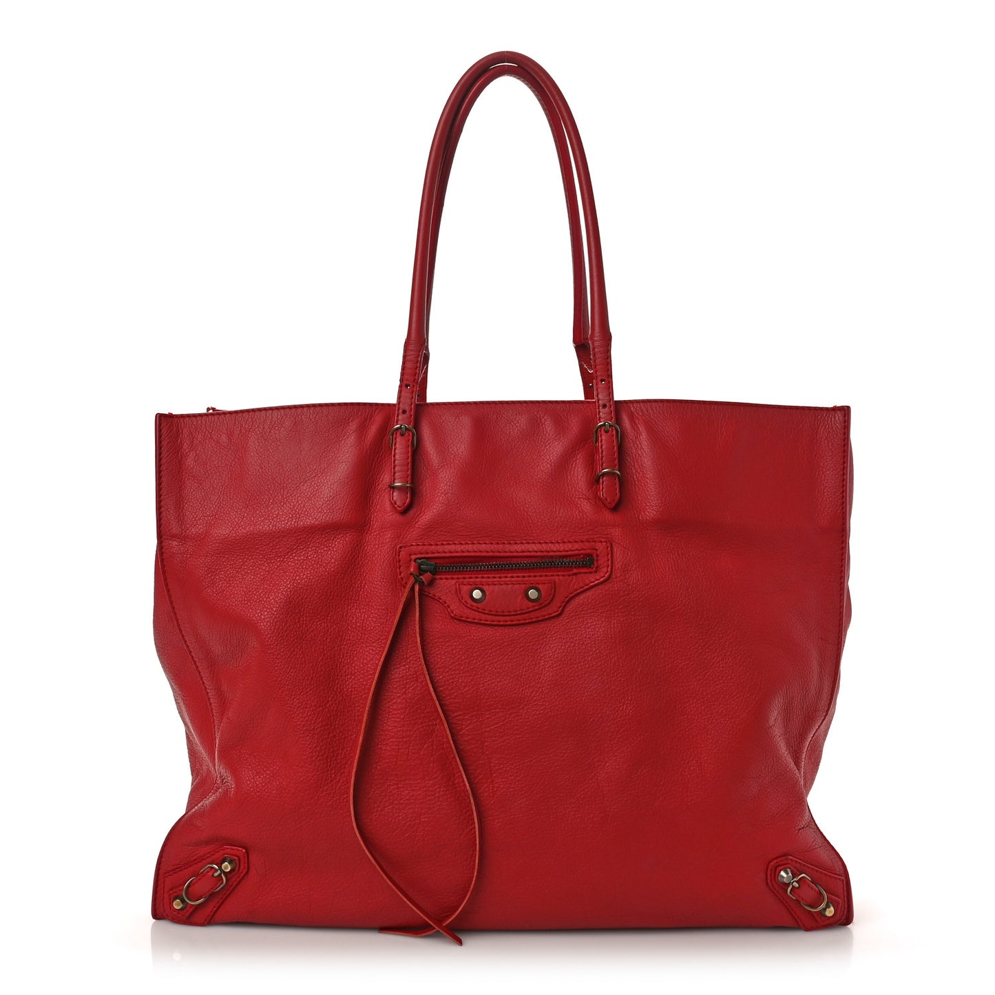 Veau Souple Papier A4 Zip Around Tote Rouge