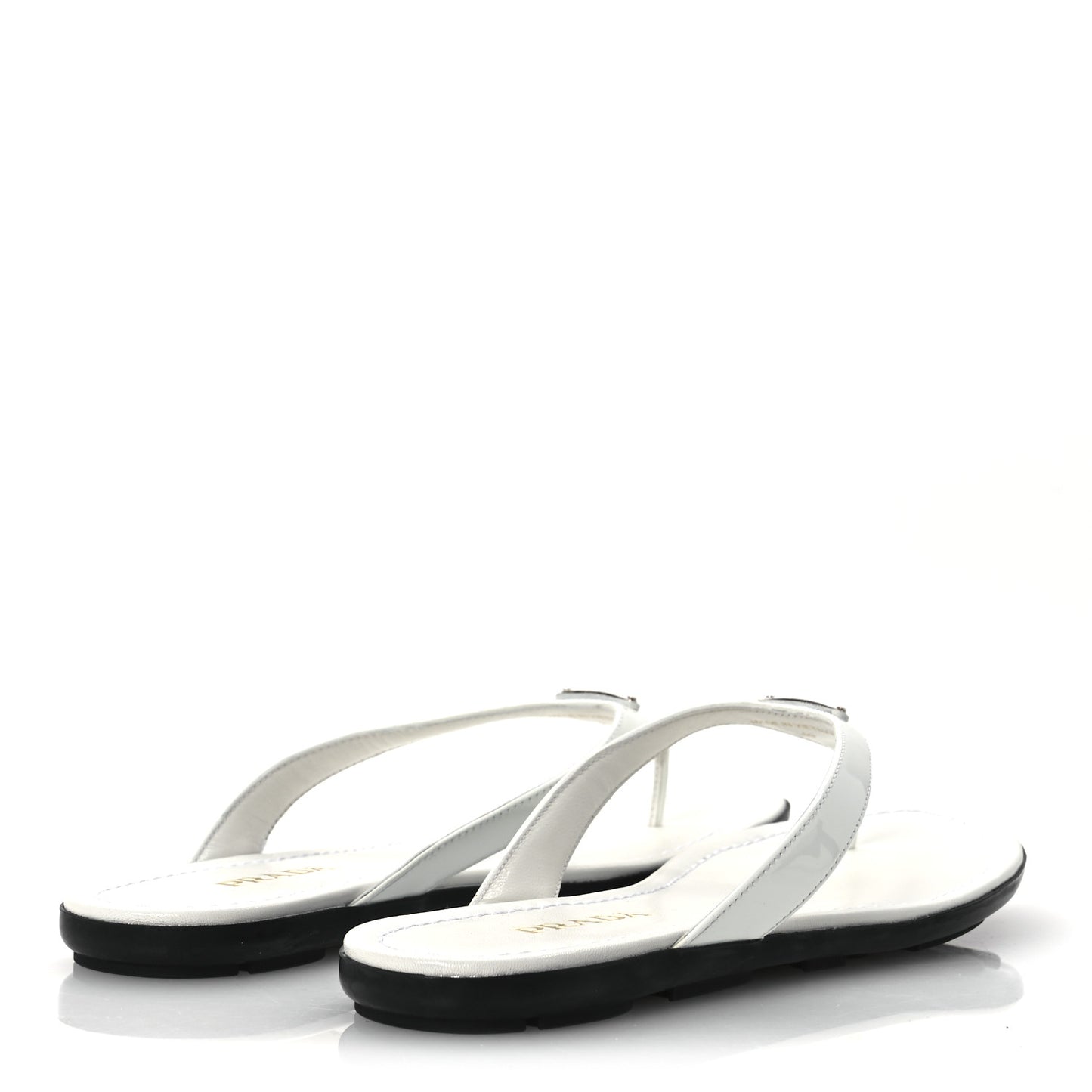 Patent Calfskin Logo Thong Sandals 40 White
