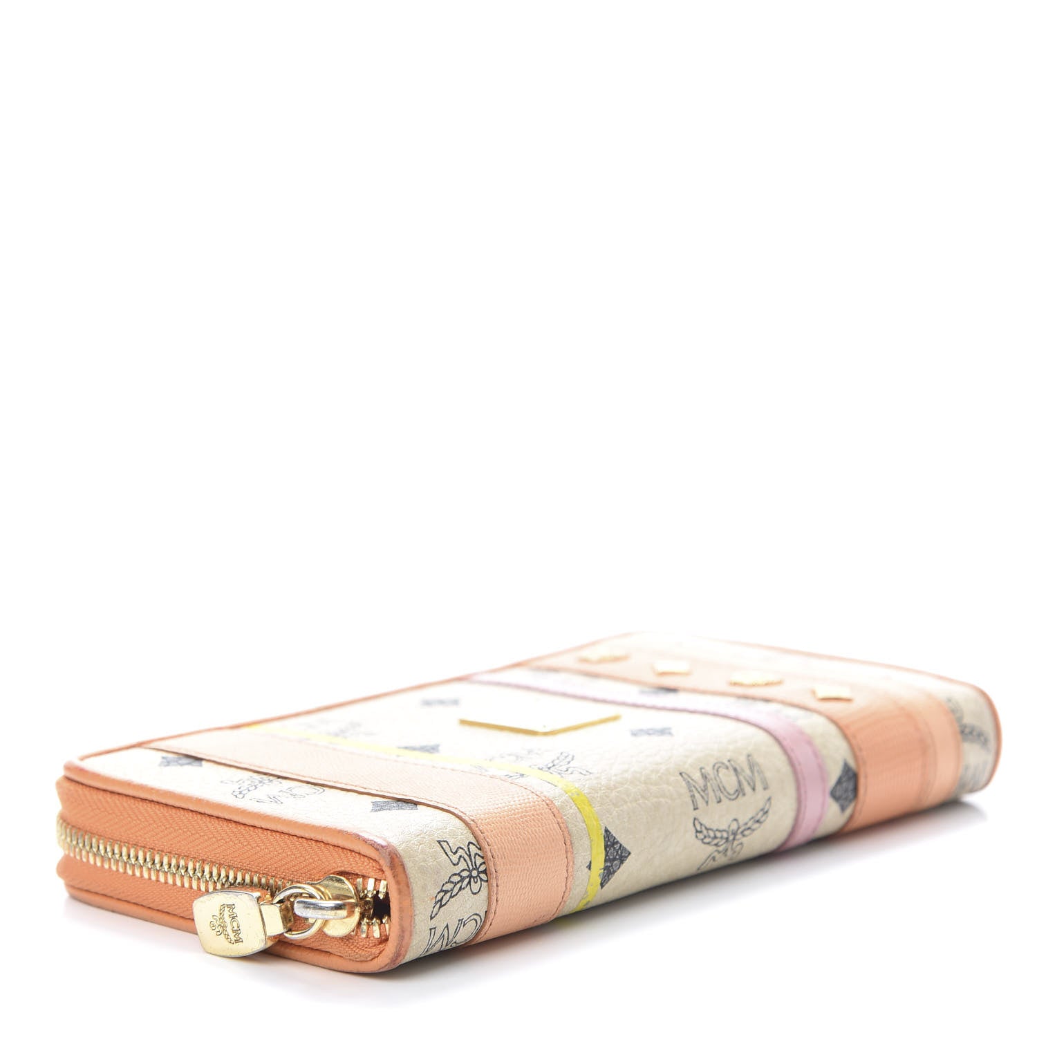 MCM Visetos Striped Zip Around Wallet Beige Orange 4 of 12