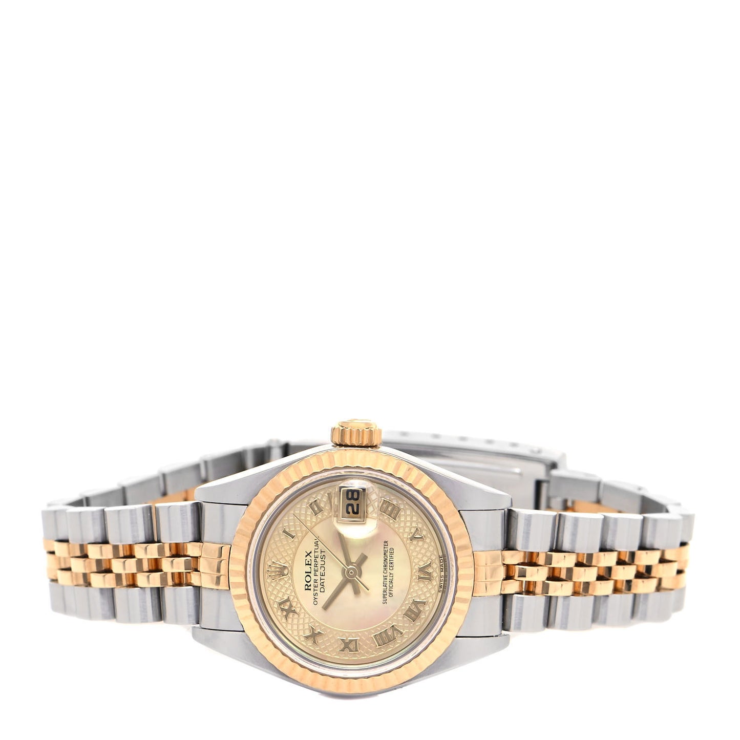 Stainless Steel 18K Yellow Gold Mother of Pearl 26mm Oyster Perpetual Datejust Watch Champagne 79173