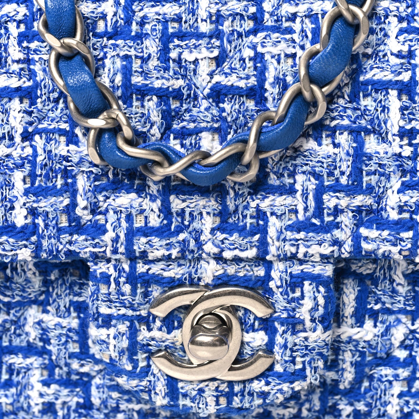 Tweed Quilted Mini Rectangular Flap Blue White