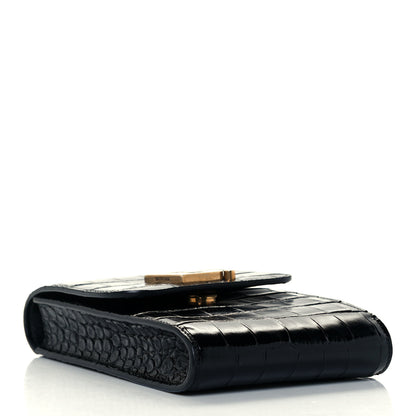 Balenciaga Shiny Calfskin Crocodile Embossed B Phone Holder Black 4 of 10