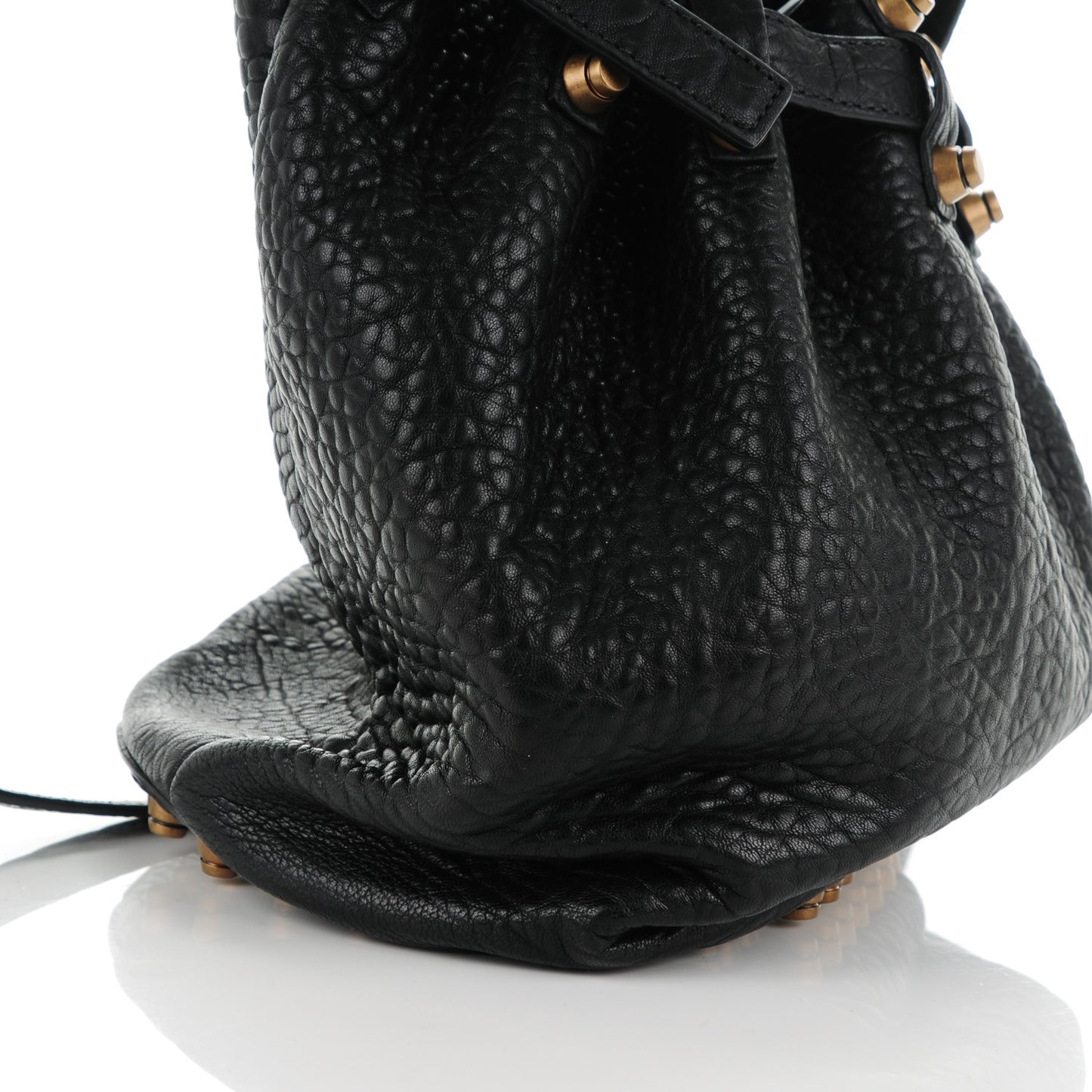 Pebbled Lambskin Diego Bucket Bag Black Antique Brass Hardware