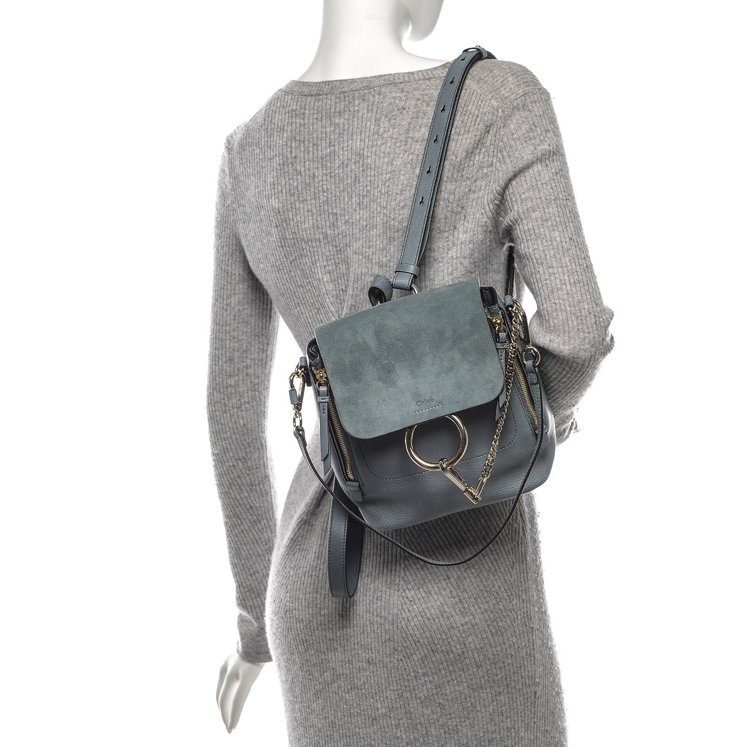 Chloe Suede Calfskin Small Faye Backpack Cloudy Blue 3 of 8