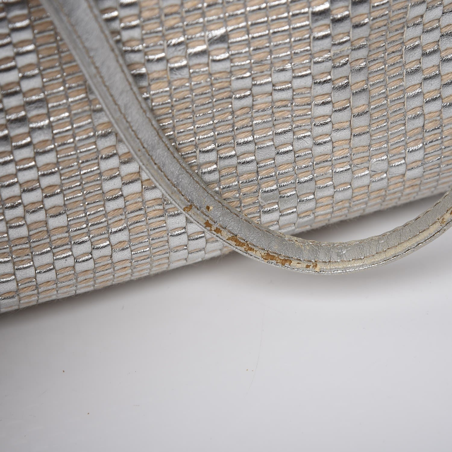 Fendi Canvas Metallic Calfskin Woven FF Roll Tote Silver 7 of 19