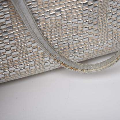 Fendi Canvas Metallic Calfskin Woven FF Roll Tote Silver 7 of 19
