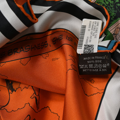 Hermes Silk Carre Wow Double Face Scarf 90 Orange Vert Potiron 3 of 5