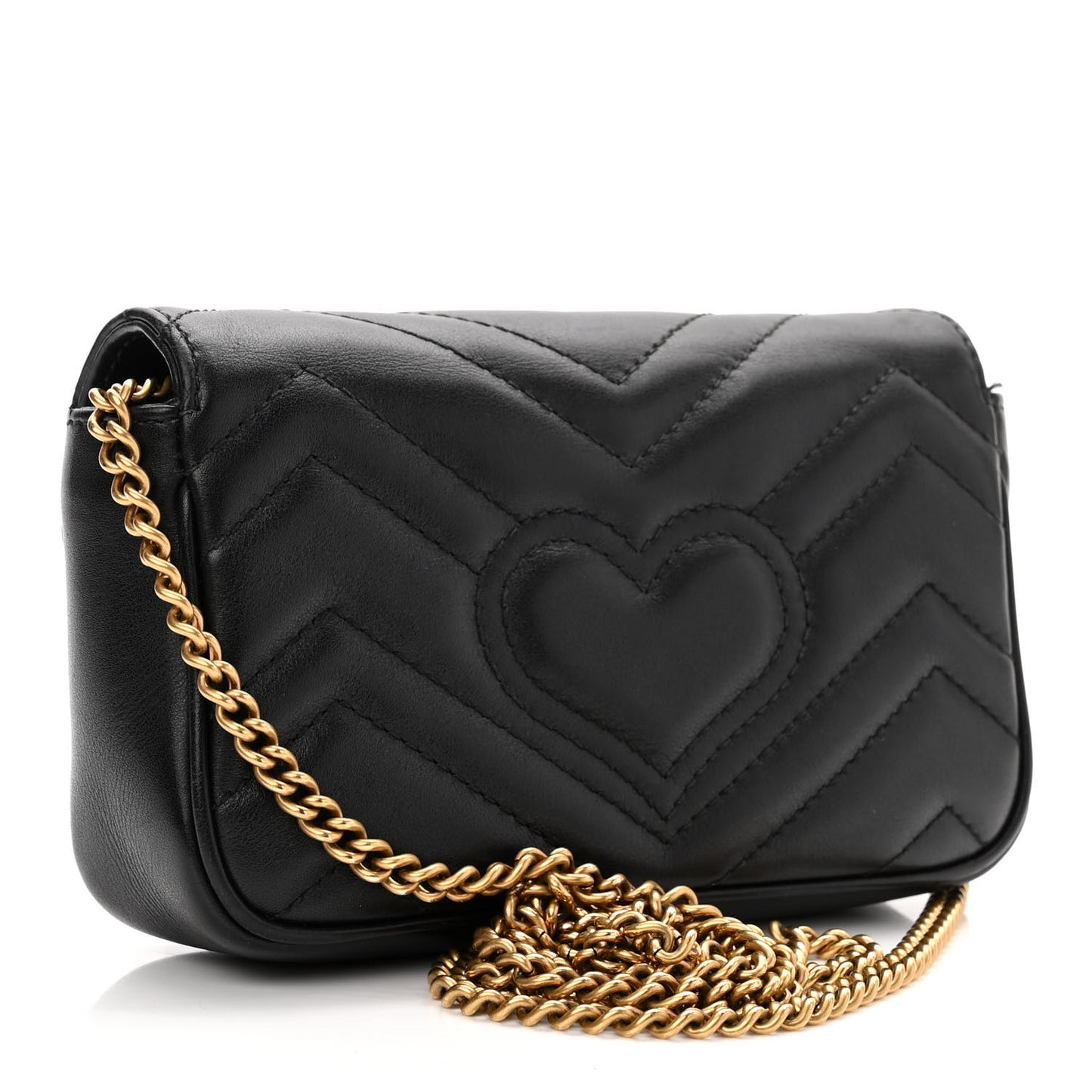 Calfskin Matelasse Super Mini GG Marmont Shoulder Bag Black
