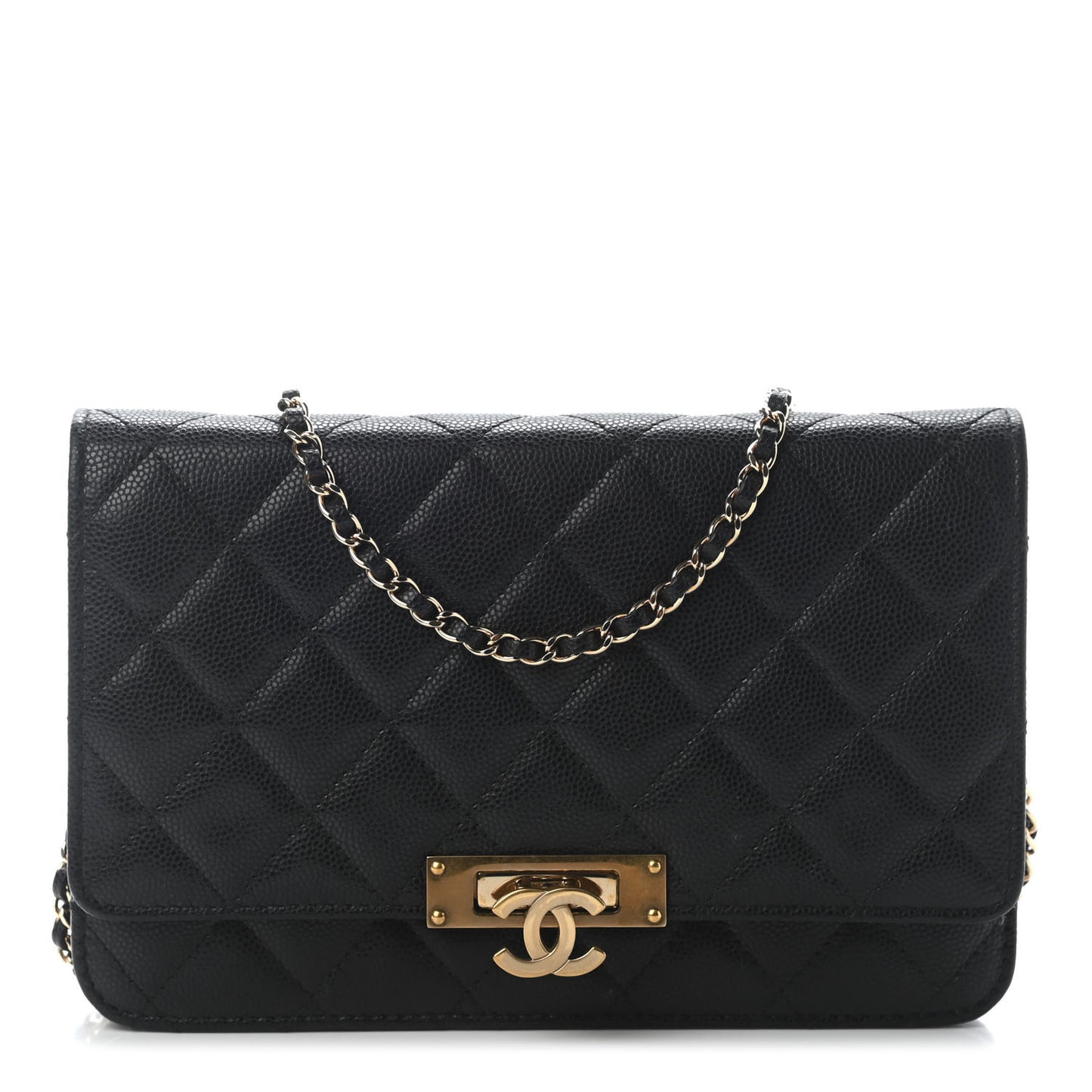 Caviar Quilted Golden Class Wallet On Chain WOC Black