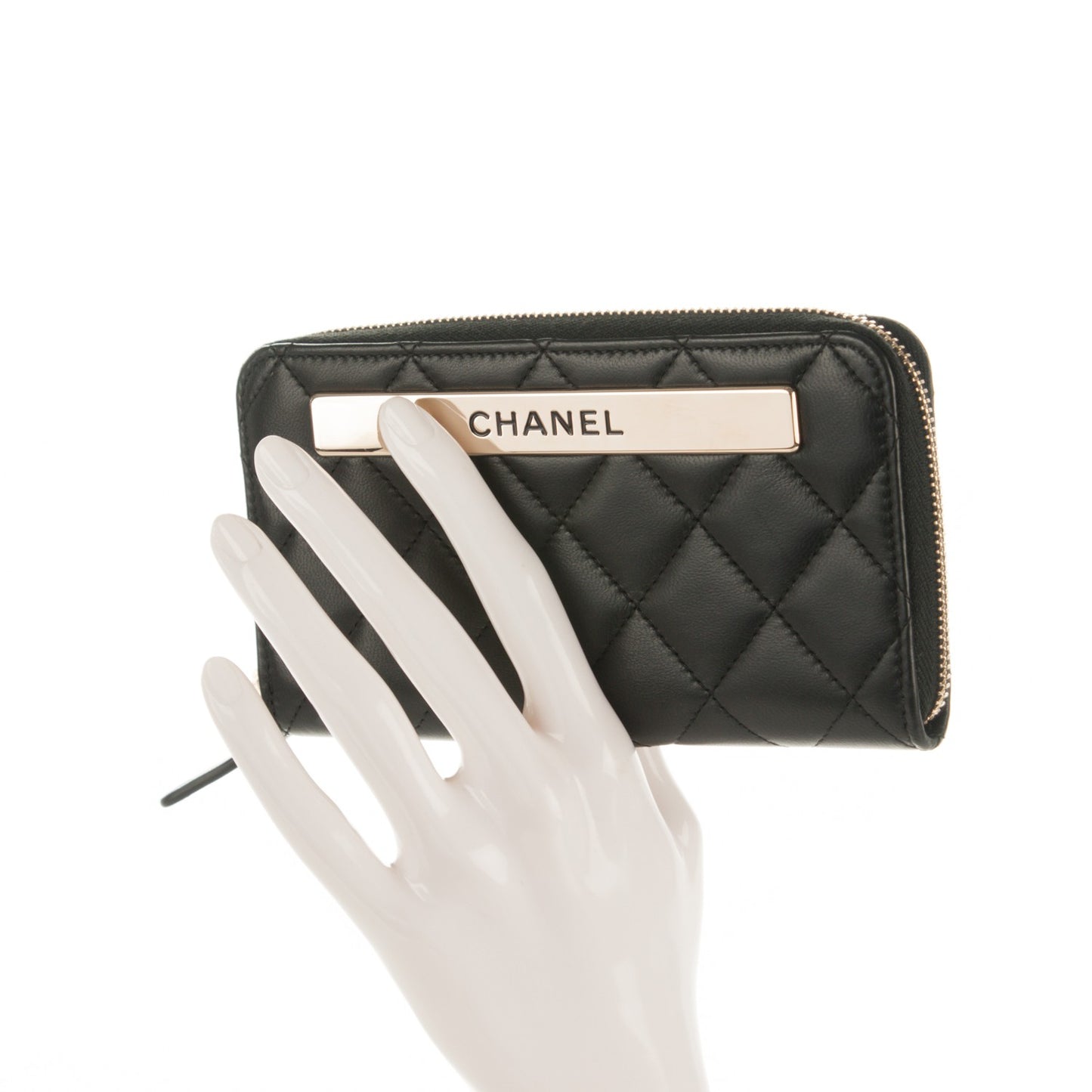 Lambskin Quilted Small Trendy CC Zip Around Wallet Black