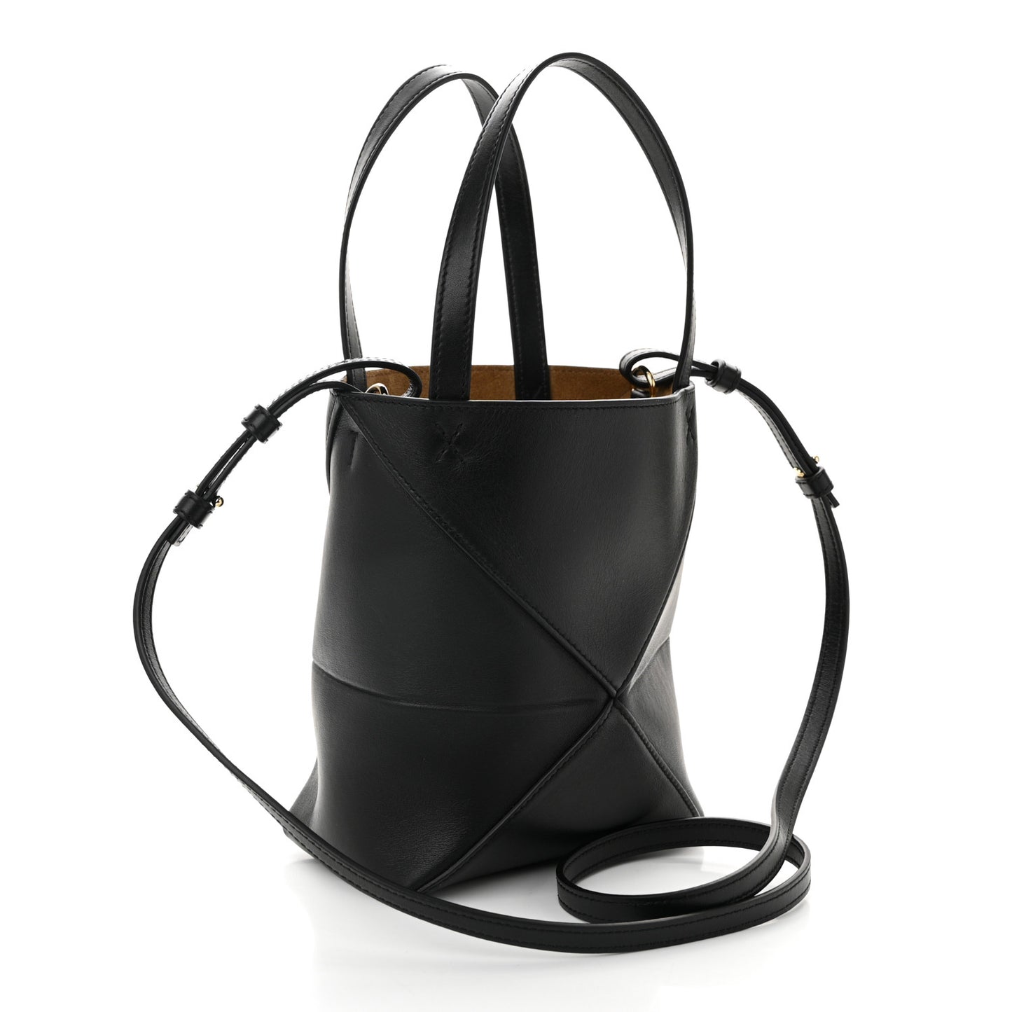 Shiny Calfskin Mini Puzzle Fold Tote Black