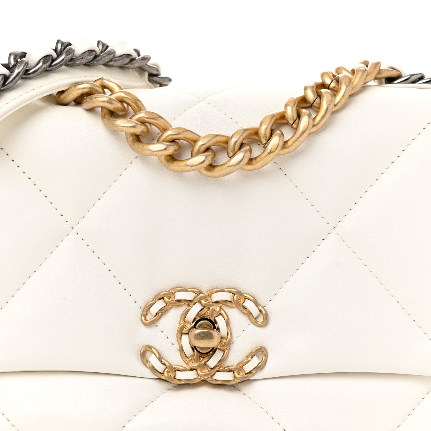 Chanel Shiny Goatskin Quilted Medium Chanel 19 Flap White 8 of 11