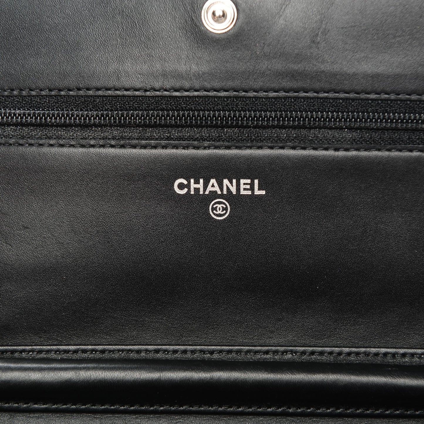 Calfskin Quilted Cambon Wallet On Chain WOC Black
