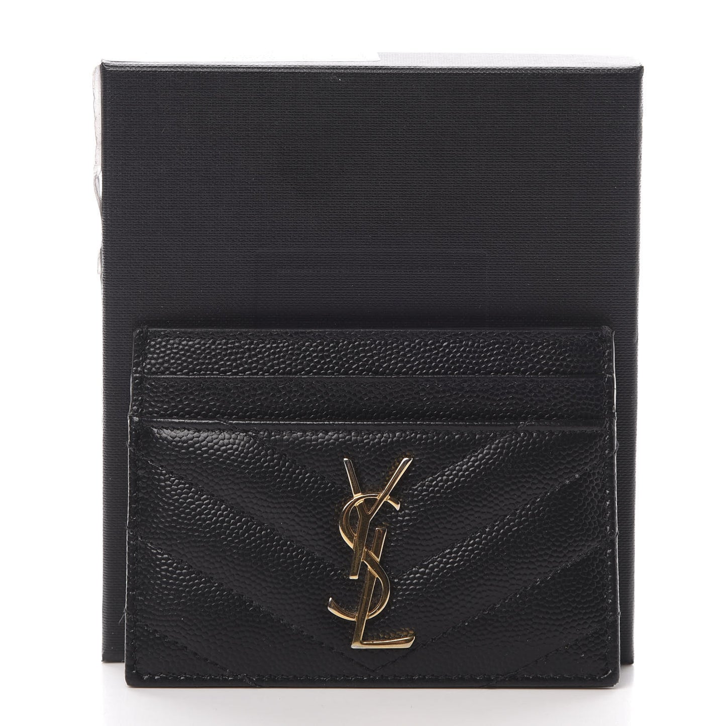Grain De Poudre Matelasse Chevron Monogram Credit Card Case Black