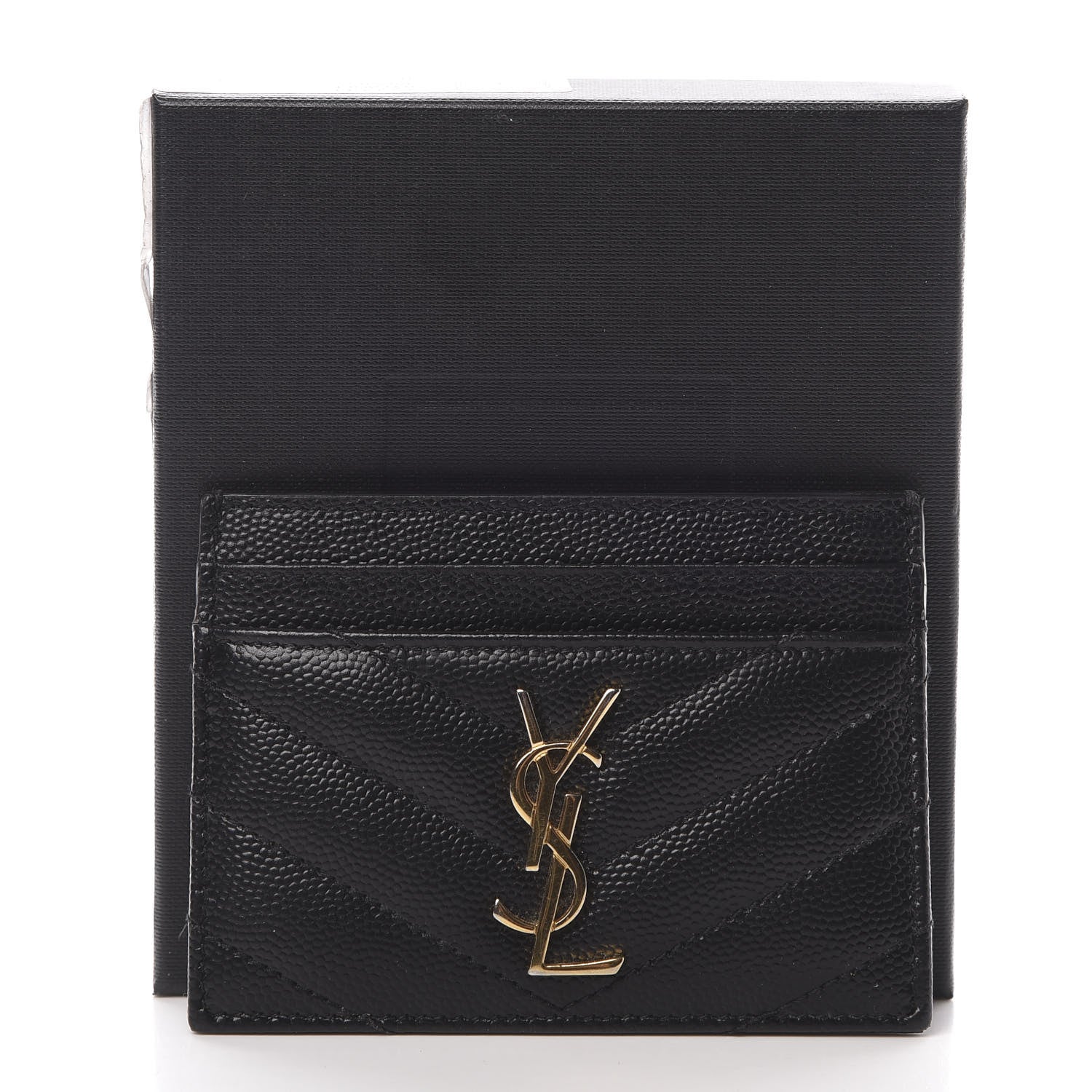 Saint Laurent Grain De Poudre Matelasse Chevron Monogram Credit Card Case Black 10 of 10