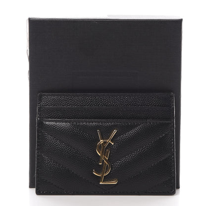 Saint Laurent Grain De Poudre Matelasse Chevron Monogram Credit Card Case Black 10 of 10