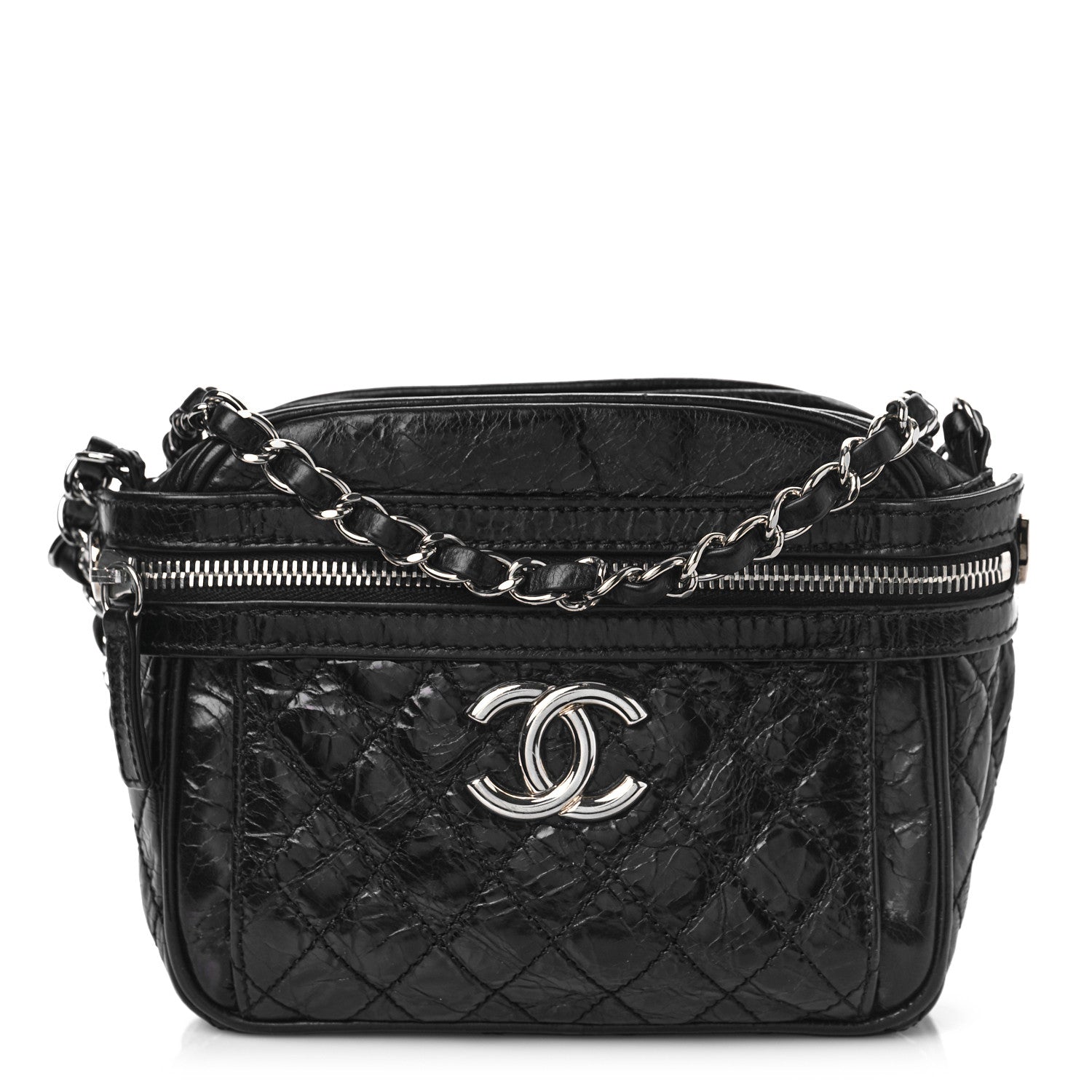 Chanel Glazed Crackled Calfskin Quilted CC Crossbody Black 1 of 10