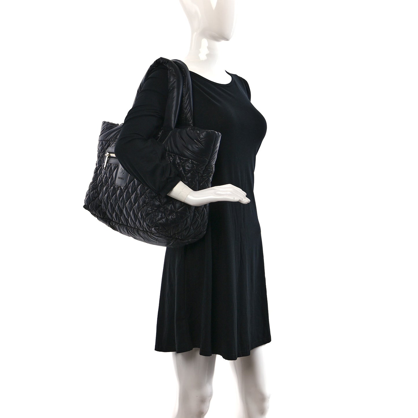 Nylon Quilted Large Coco Cocoon Tote Black