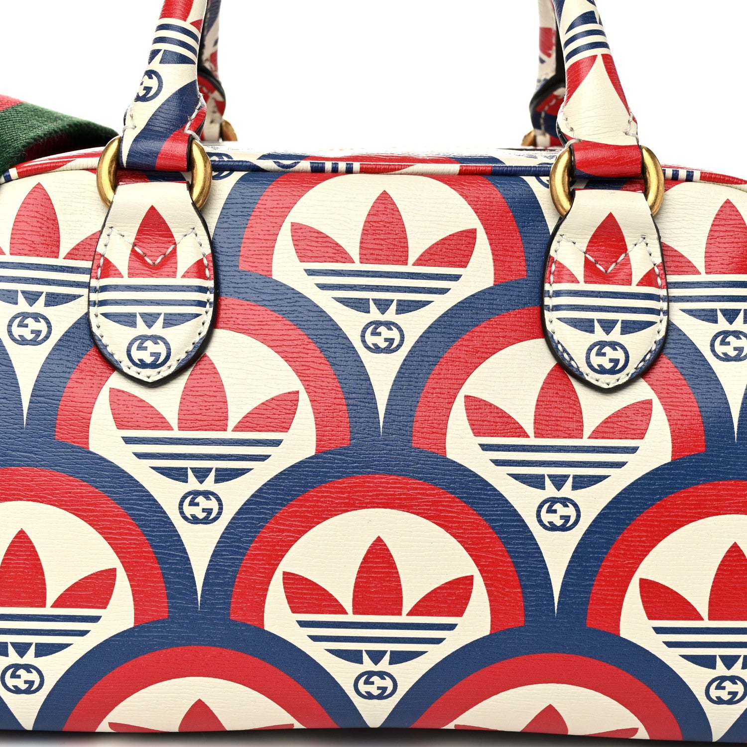Gucci X ADIDAS Shangai Calfskin Web Trefoil Interlocking G Mini Duffle Bag Red White Blue 8 of 11