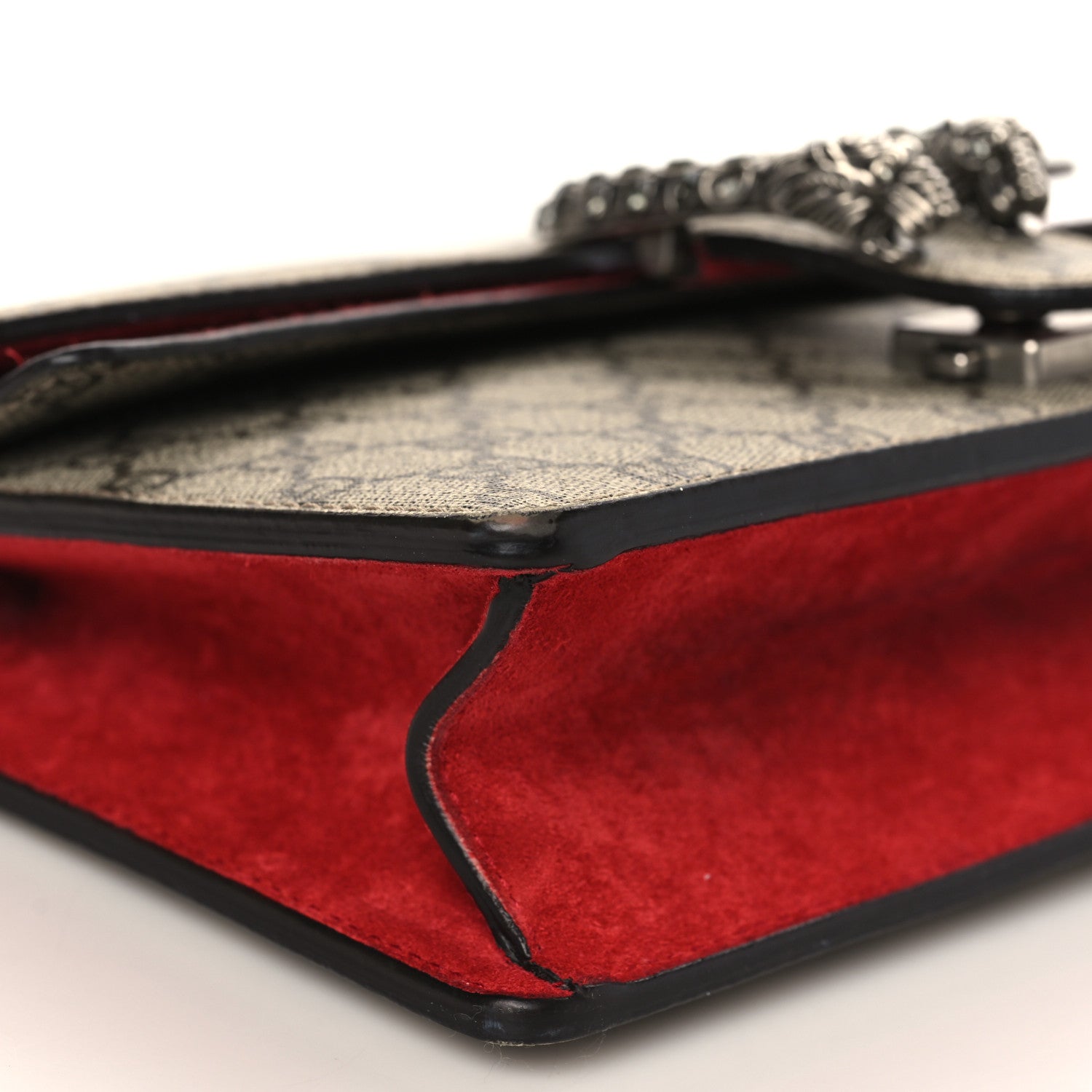 Gucci GG Supreme Monogram Suede Crystal Small Dionysus Shoulder Bag Beige Ebony Vulcanic Red 8 of 9