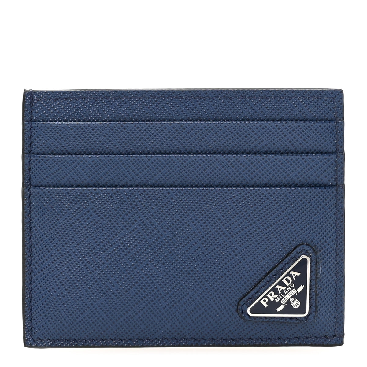 Prada Saffiano Triangle Card Case Blue 1 of 8