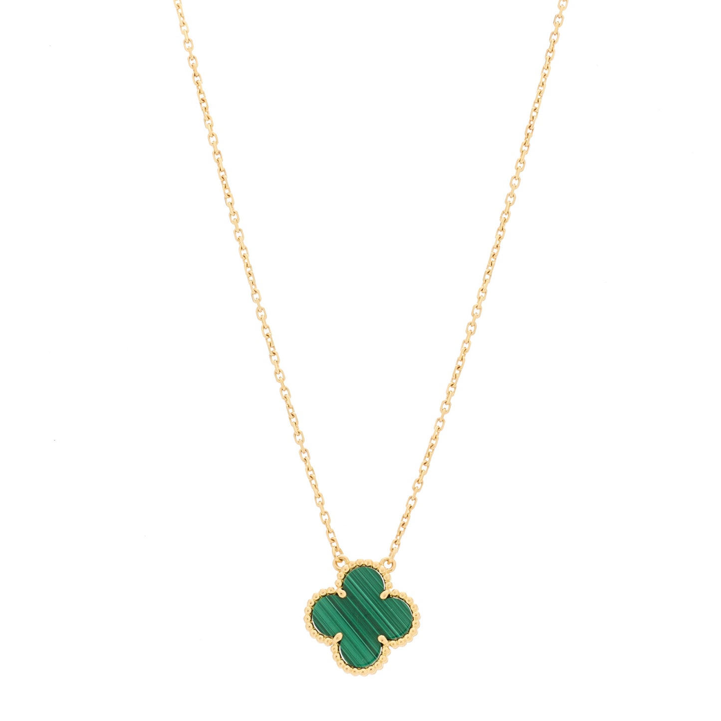 18K Yellow Gold Malachite Vintage Alhambra Pendant Necklace