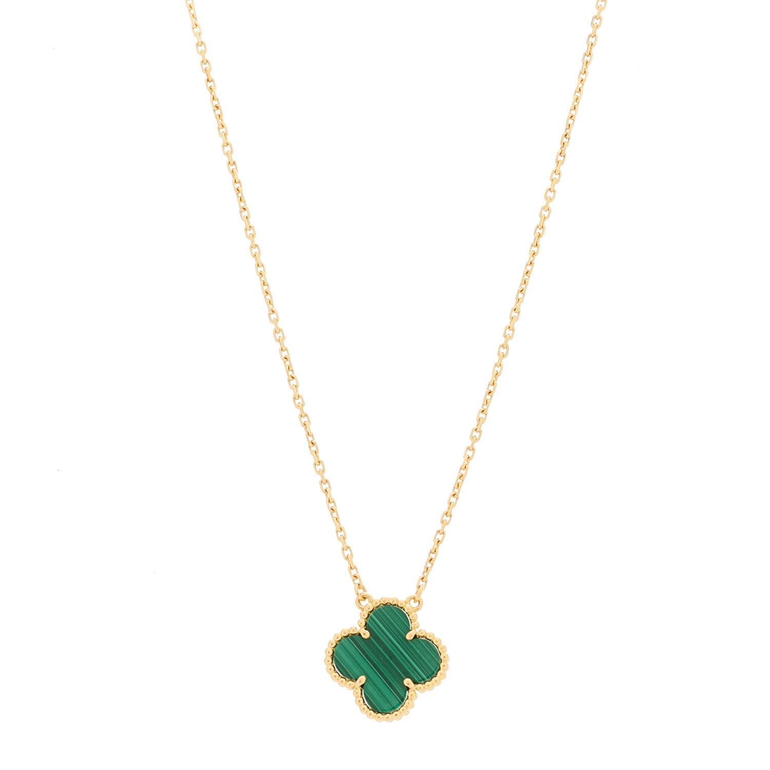Van Cleef & Arpels 18K Yellow Gold Malachite Vintage Alhambra Pendant Necklace 1 of 5