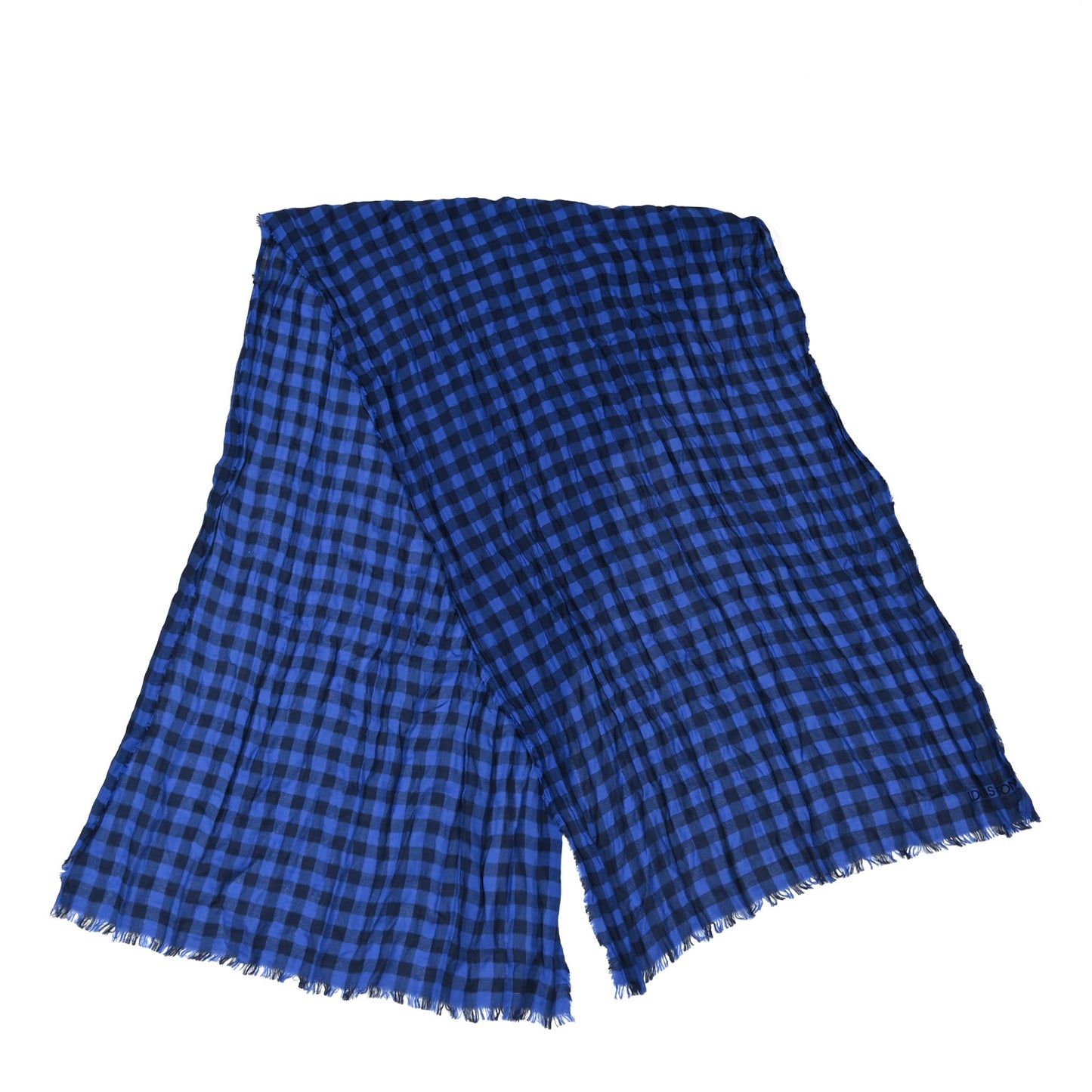 Cashmere Wool Etole Monogram Checks Scarf Blue