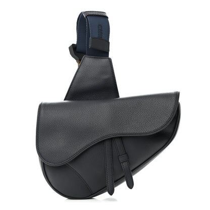 Christian Dior Grained Calfskin Mens Saddle Bag Navy Blue 1 of 11
